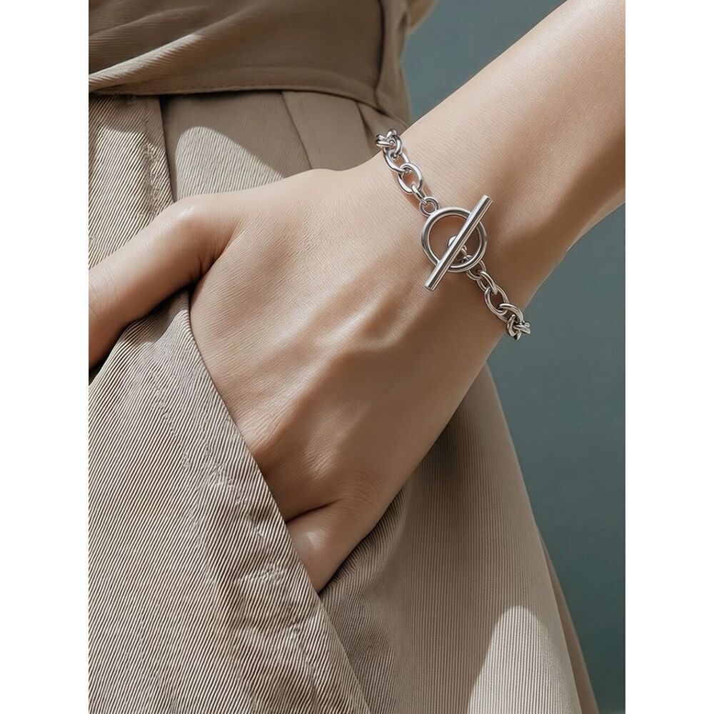 Silver Stainless Steel Toggle Bracelet ✨ 4mm Chain OT Buckle Sleek Minimalist